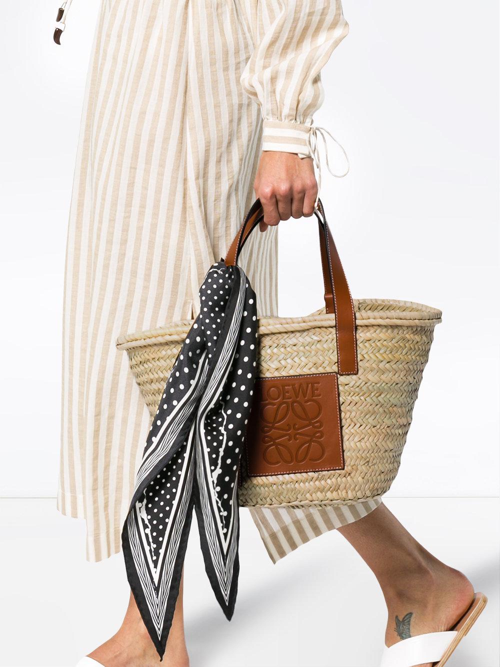 Loewe Logo Medium Raffia Basket Bag With Leather Trim | Lyst