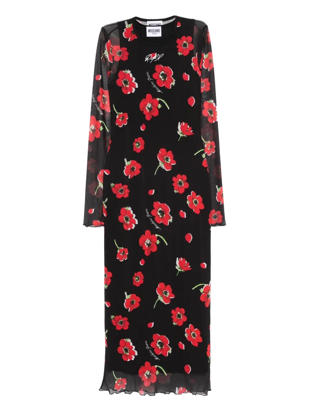 ワンピース Moschino Midi dresses MOSCHINO Midi Dress Black White IT42 UK10 Daisy Floral Fern