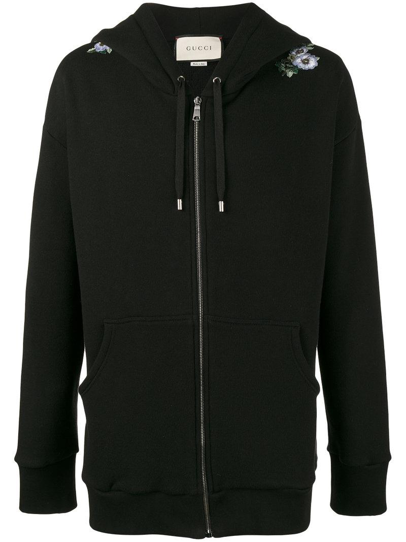 Gucci Cotton Oversized Dragon Embroidered Hoodie in Black for Men | Lyst