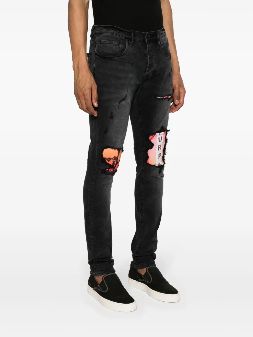 Amiri Tie Dye Core Logo-embroidered Distressed Slim-cut Jeans in Black
