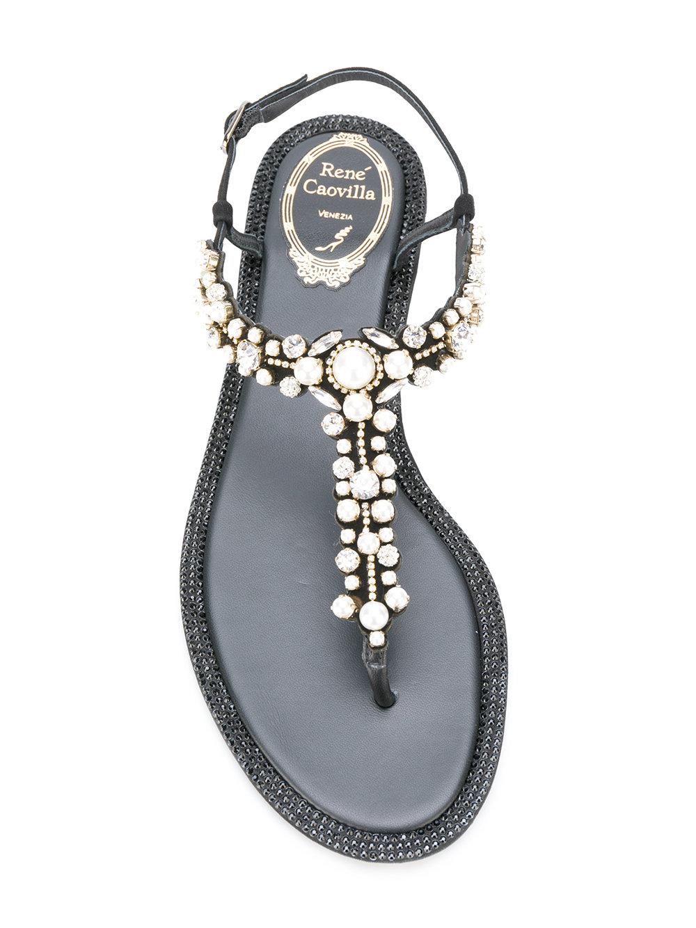 black embellished flat sandals