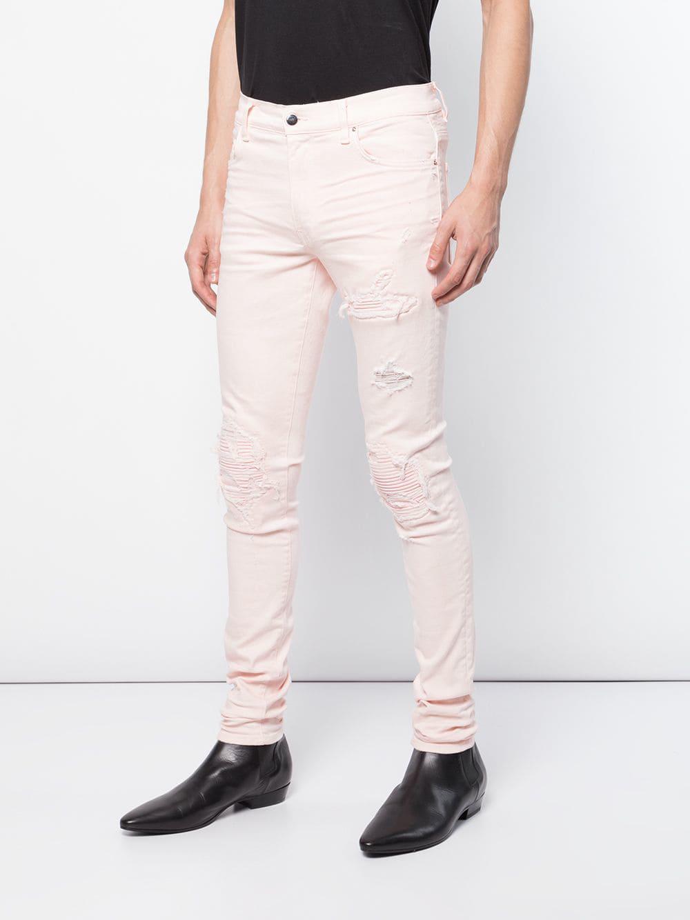 Amiri Denim Ripped Biker Jeans in Pink & Purple (Pink) for Men - Lyst