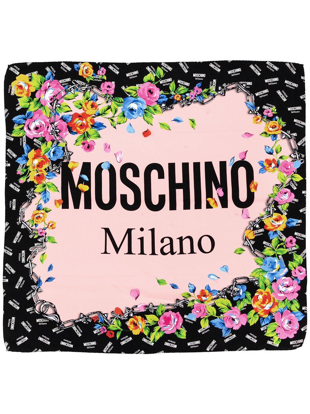 Moschino Seide Geblümter 'Milano' Schal mit Logo in Schwarz - Lyst