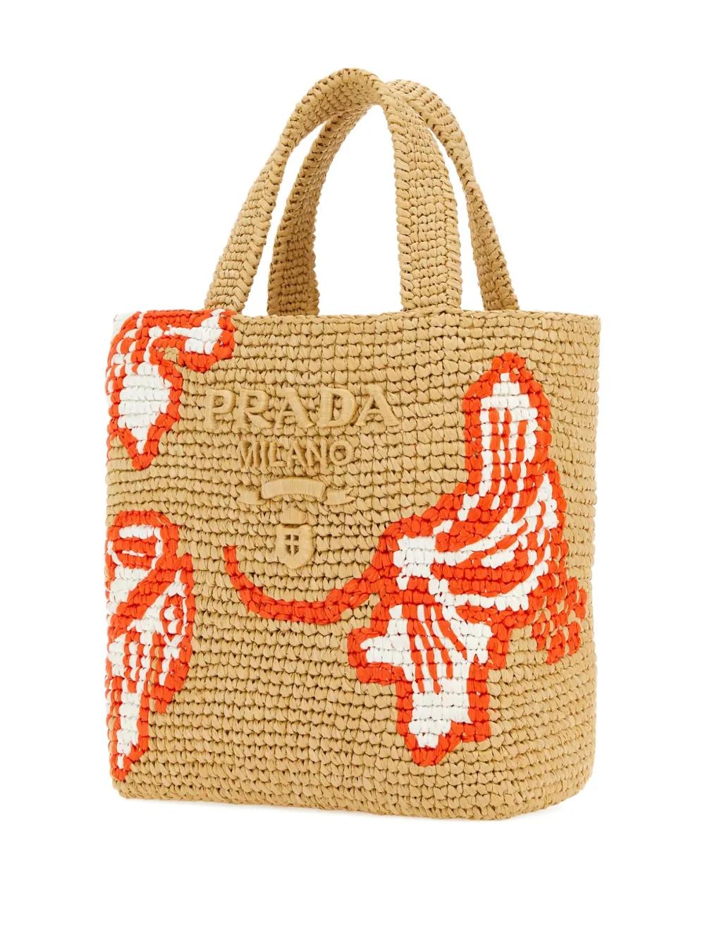 Prada Raffia Floral Tote Bag in Natural | Lyst