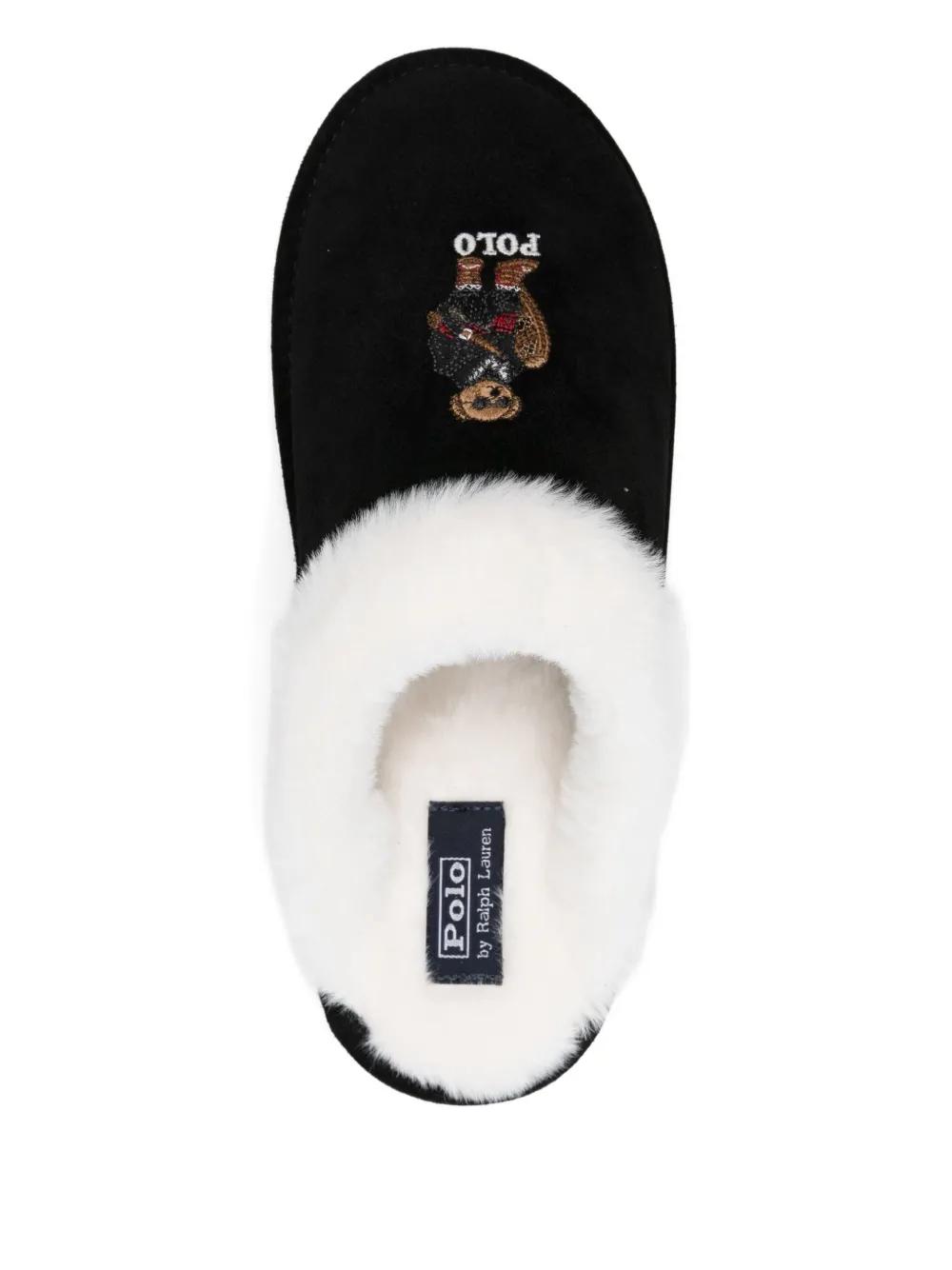 Polo Ralph Lauren Kaylgh Embroidery Fur Slippers in Black | Lyst display picture 1