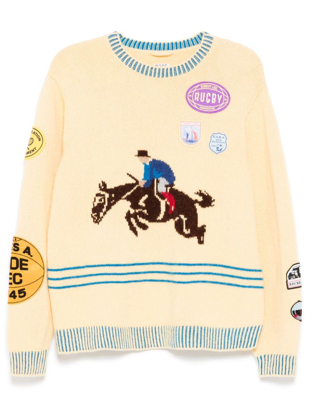 Bode メンズ ナチュラル Jockey プルオーバー セーター & ニット Bode メンズ ナチュラル Jockey プルオーバー セーター & ニット