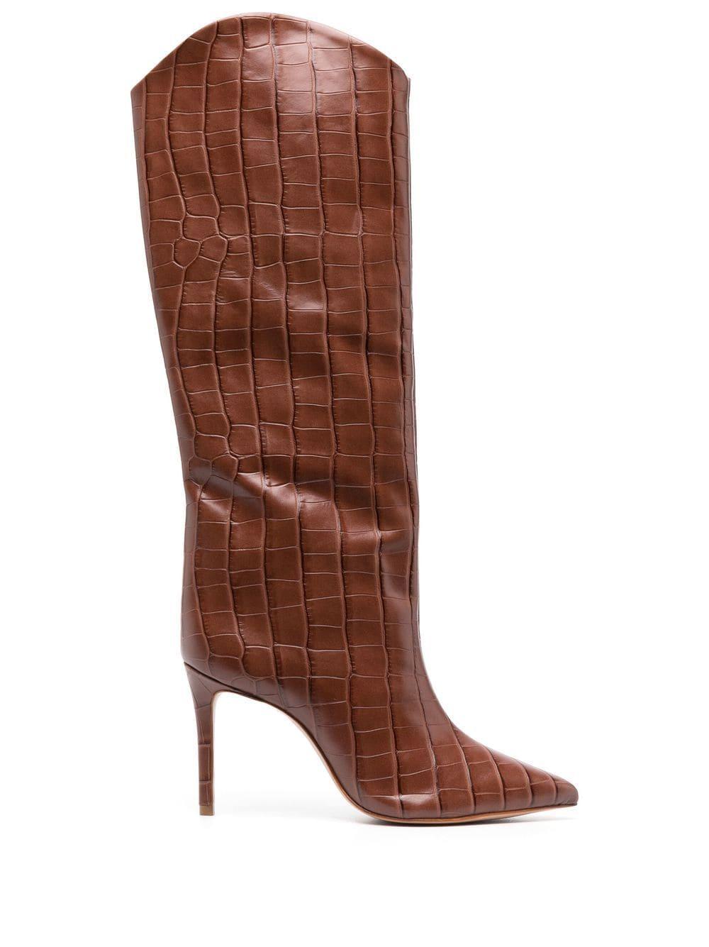 SCHUTZ SHOES Maryana 90mm Croc-embossed Stiletto Boots in Brown | Lyst