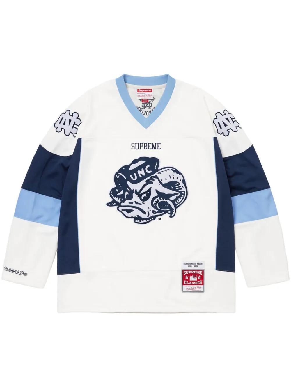 Veste Homme Mitchell & Ness NCAA UNC Tar Heels Satin Bleu Clair – Neuve