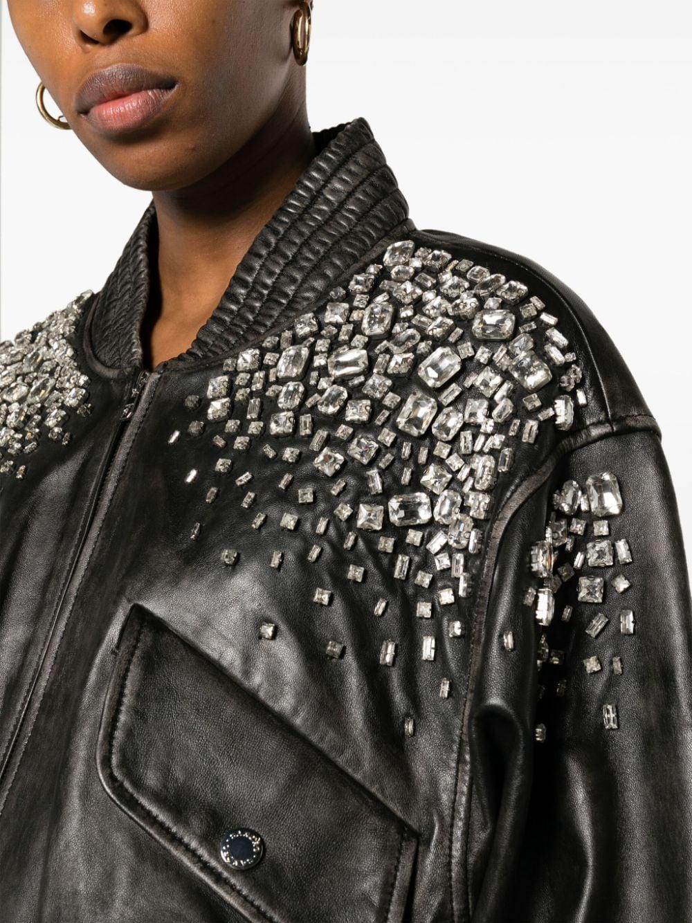 Sandro Crystal Embellished Leather Jacket in Black Lyst UK