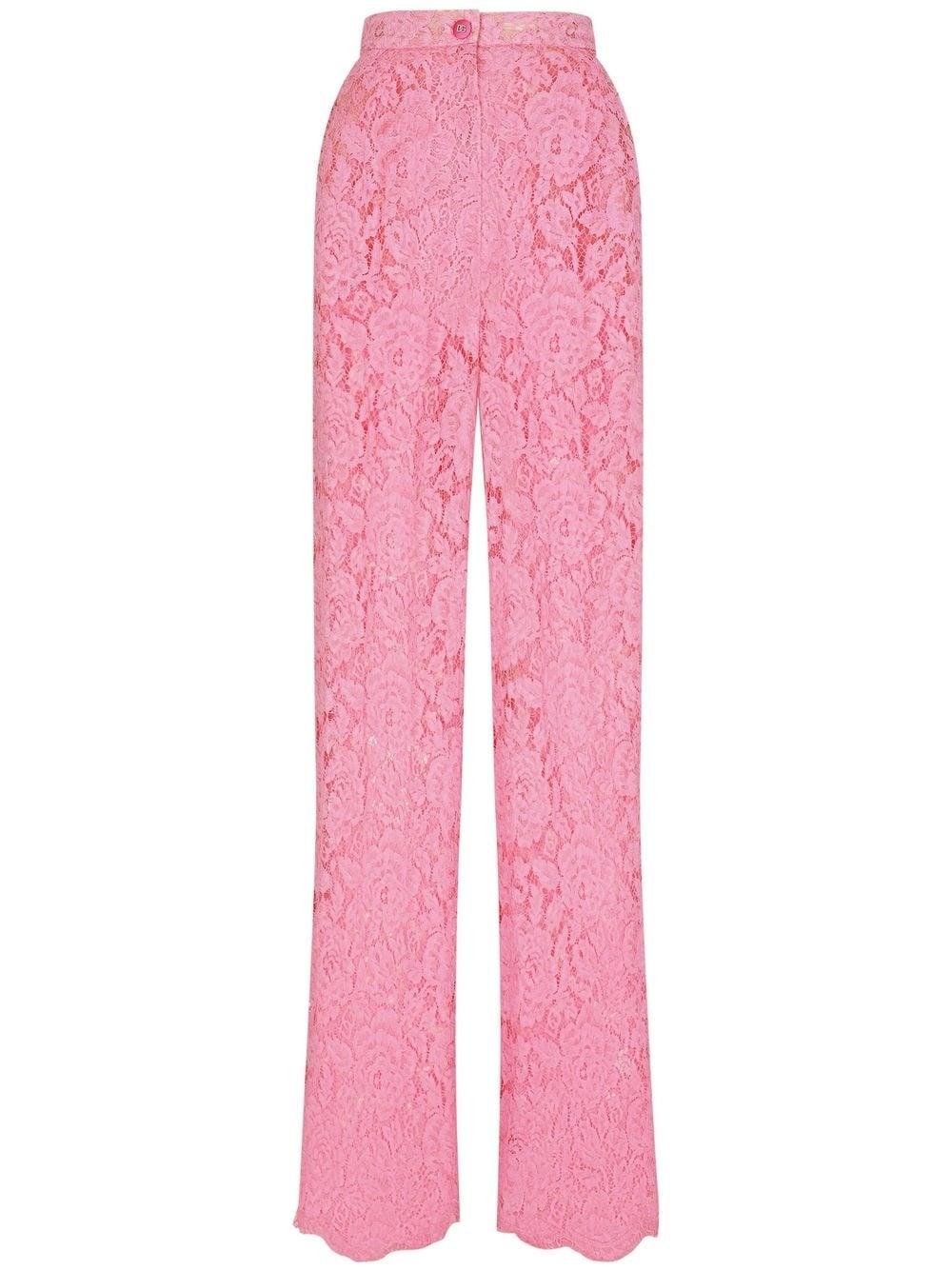 Dolce & Gabbana Floral Lace Tailored Trousers in Pink | Lyst