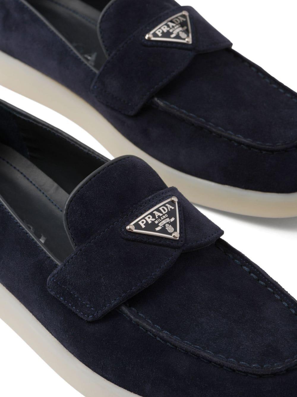 Prada Suede Triangle Loafers in Blue Lyst