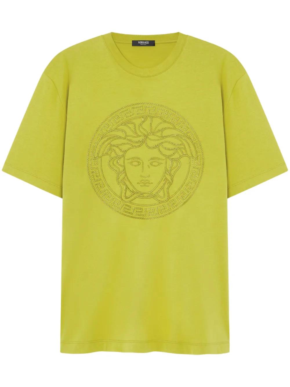 【VERSACE】Embroidered Logo T-shirt Yellow Versace Embroidered Medusa T-Shirt in Yellow for Men | Lyst
