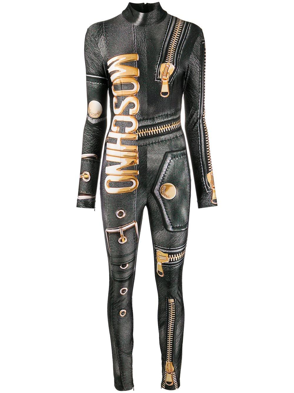 wetenschappelijk roekeloos scheerapparaat Moschino Zip Print Jumpsuit in Black | Lyst