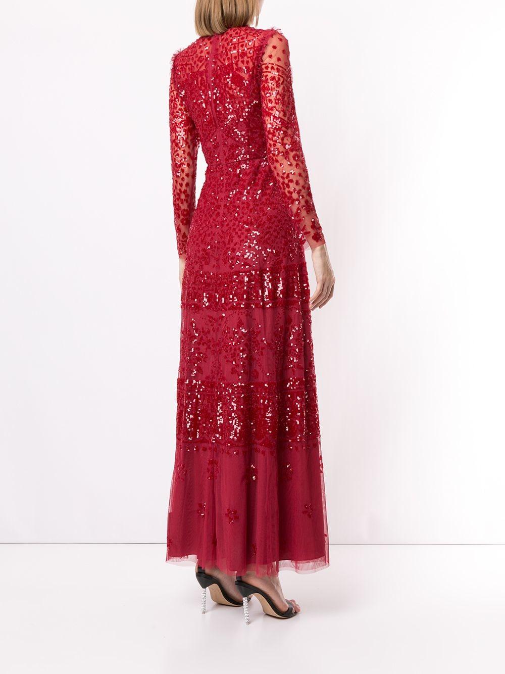 Needle & Thread Tulle Aurora Sequin Gown in Red - Lyst