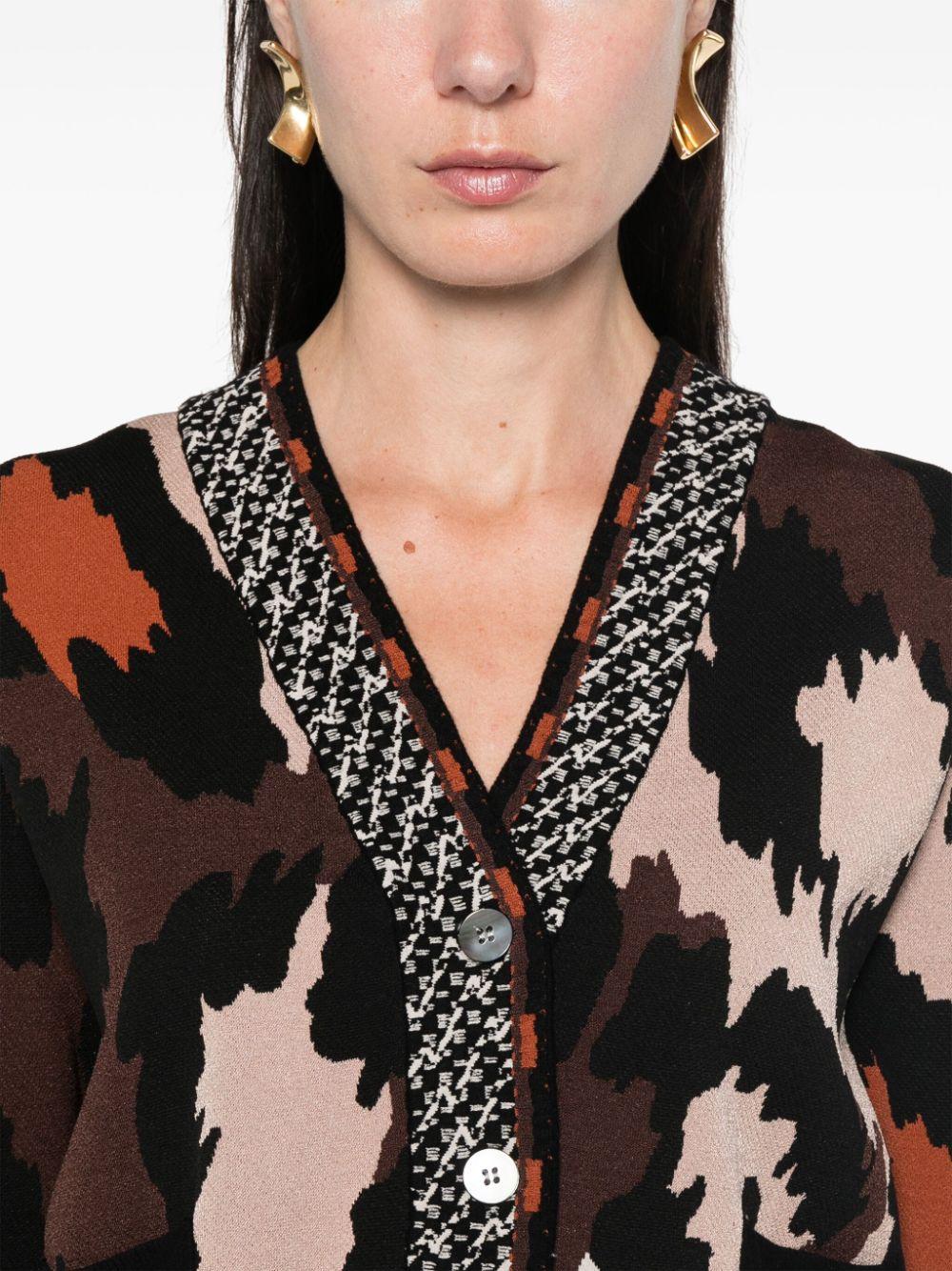 Diane von Furstenberg Camouflage Pattern Button Front Knit Cardigan in Black Lyst UK