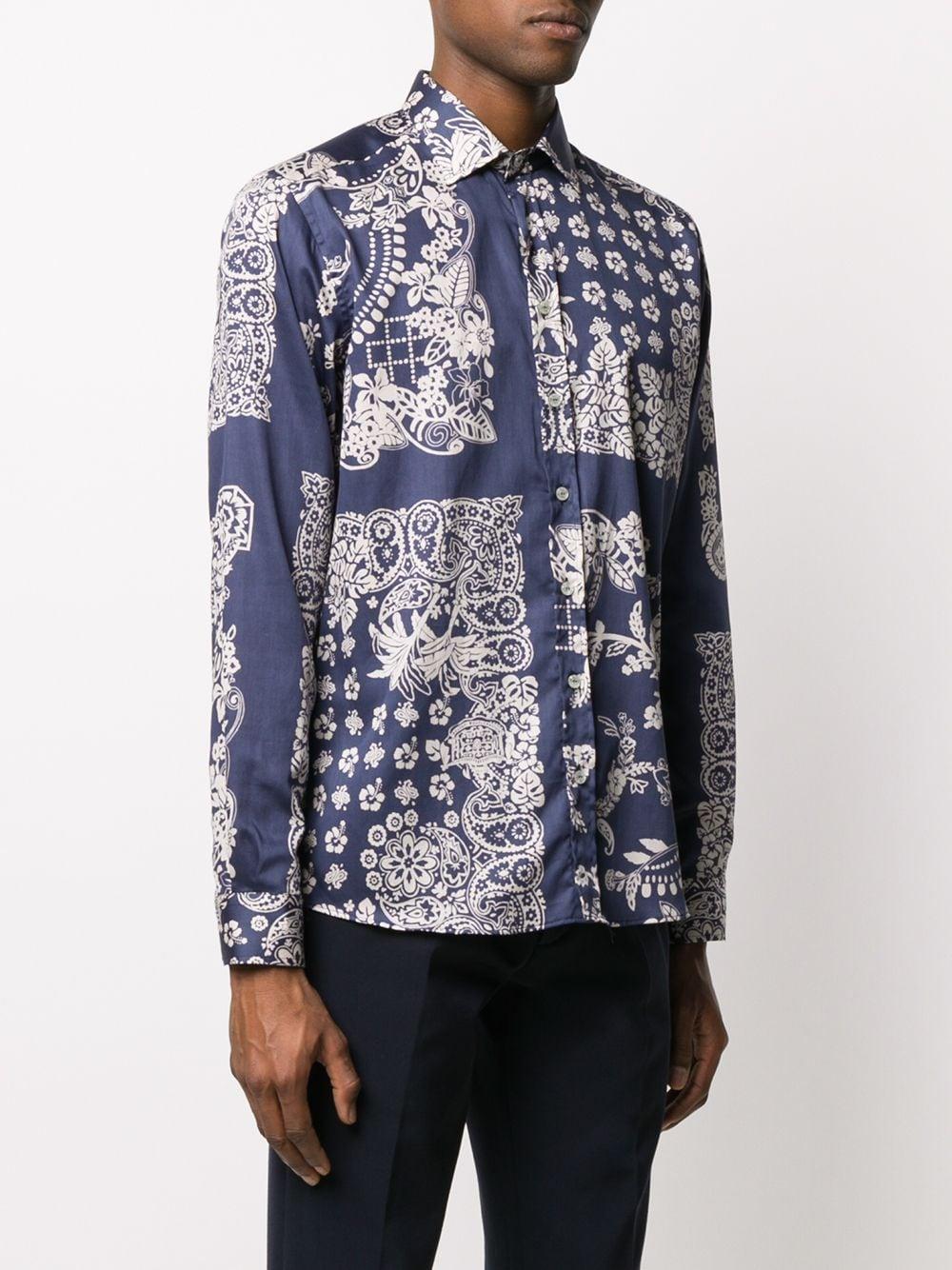 Etro Cotton Long-sleeved Paisley-print Shirt in Blue for Men - Lyst