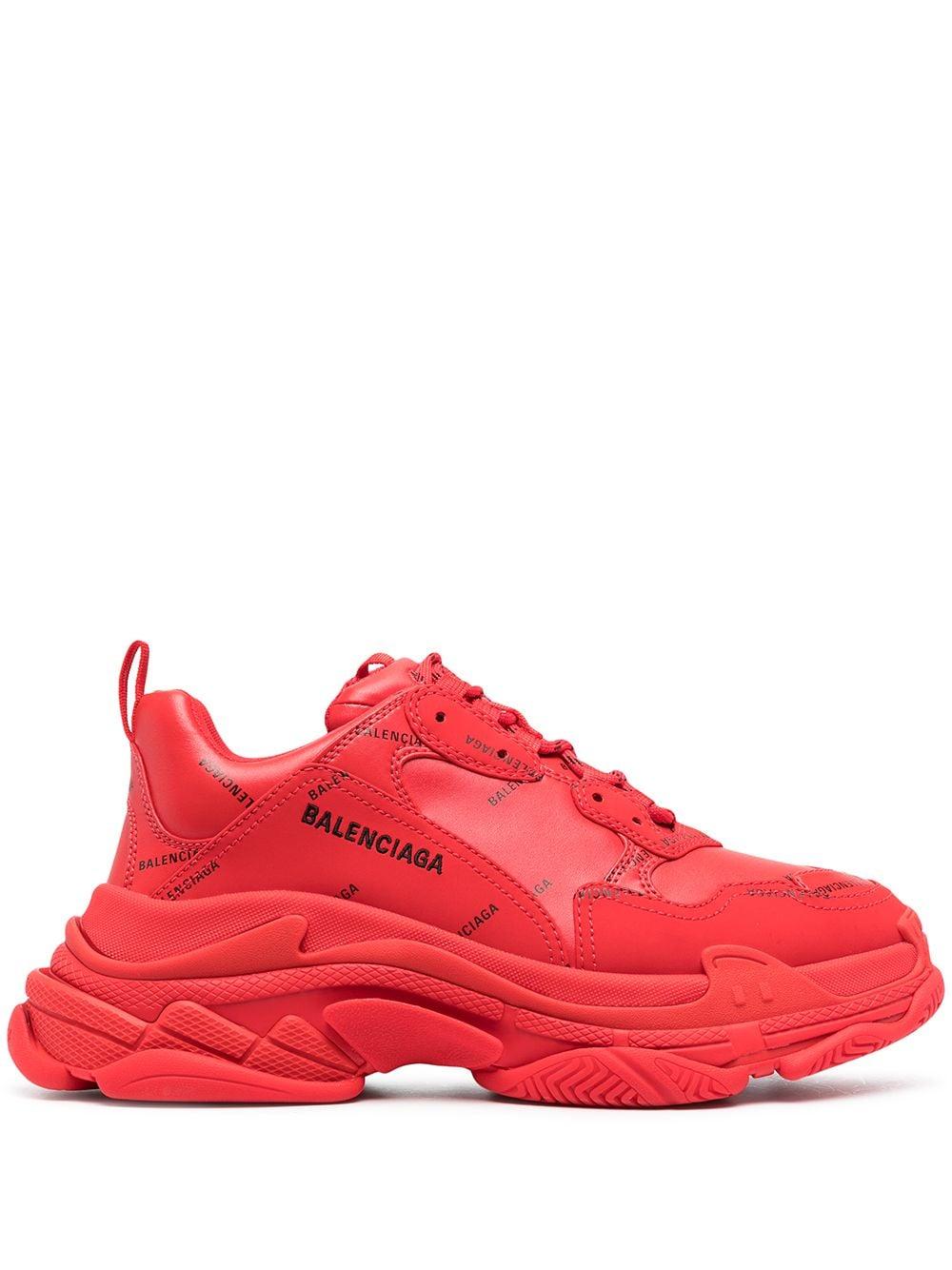 Balenciaga Triple S Monogram-print Sneakers in Red for Men