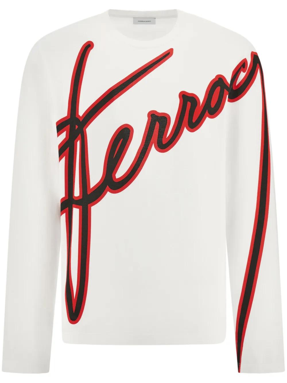 【関税込み】Ferragamo ホワイト プリント 長袖Tシャツ org.jpg