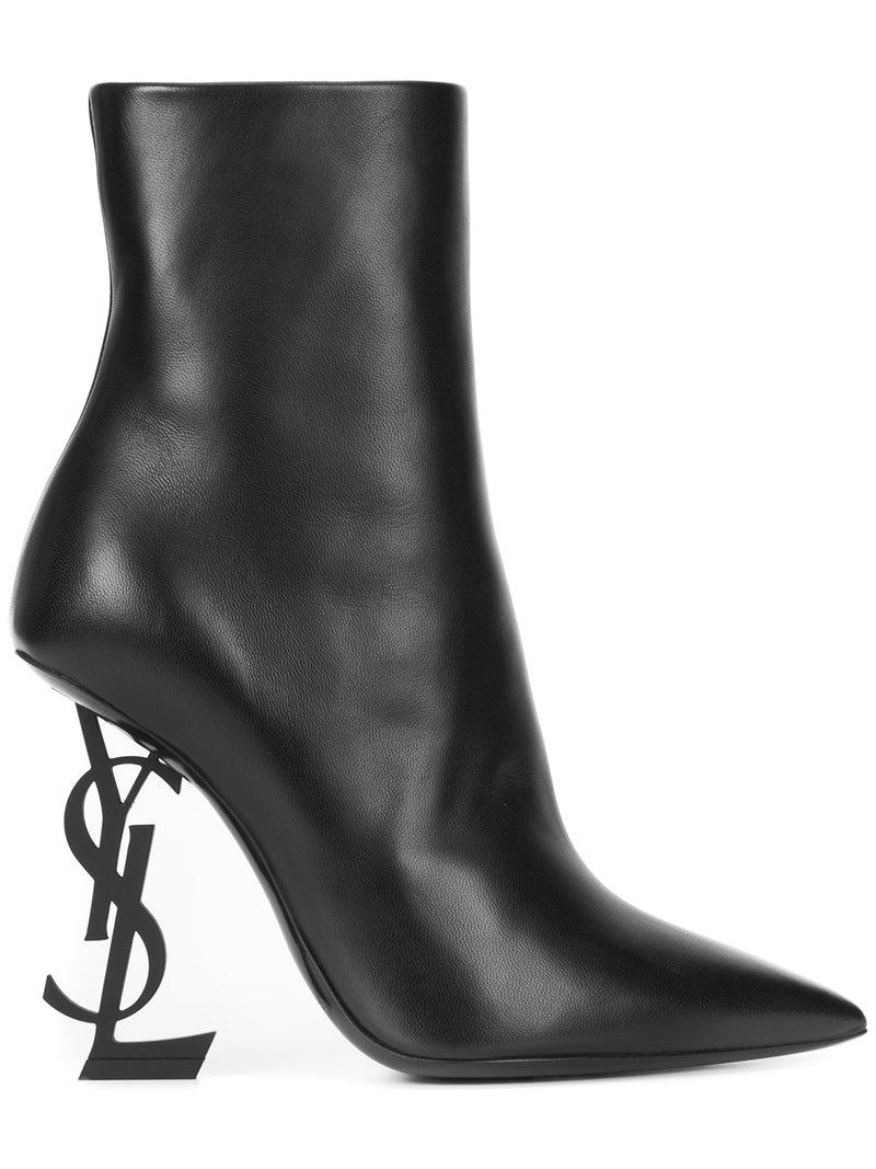 Saint Laurent Opium Monogrammed Heel Boots in Black | Lyst