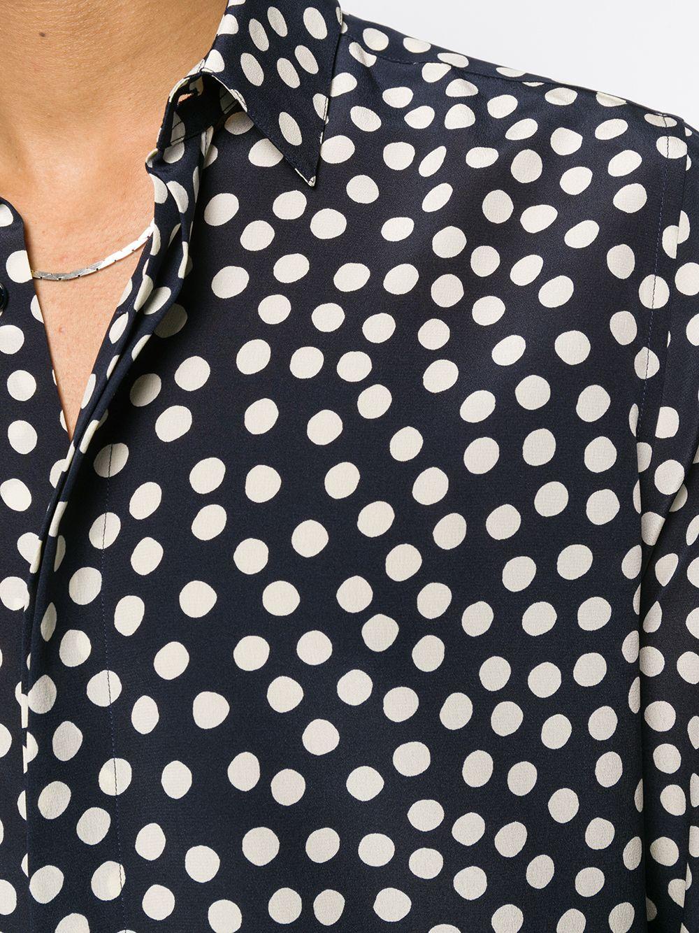 Saint Laurent Silk Polka Dot Print Shirt in Blue for Men | Lyst