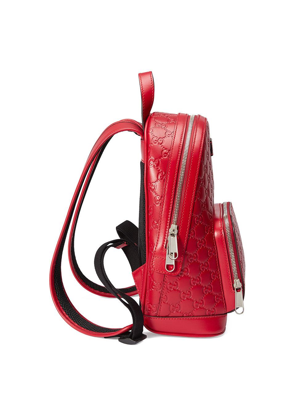 Gucci Signature Leather Backpack in Red for Men - Lyst