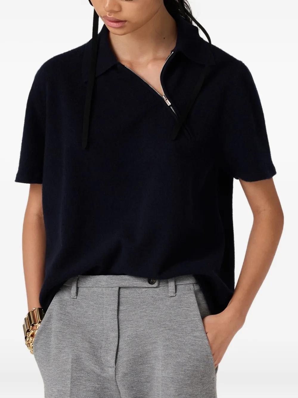 Miu Miu Zip-Front Ribbed Knit Polo Shirt in Blue | Lyst