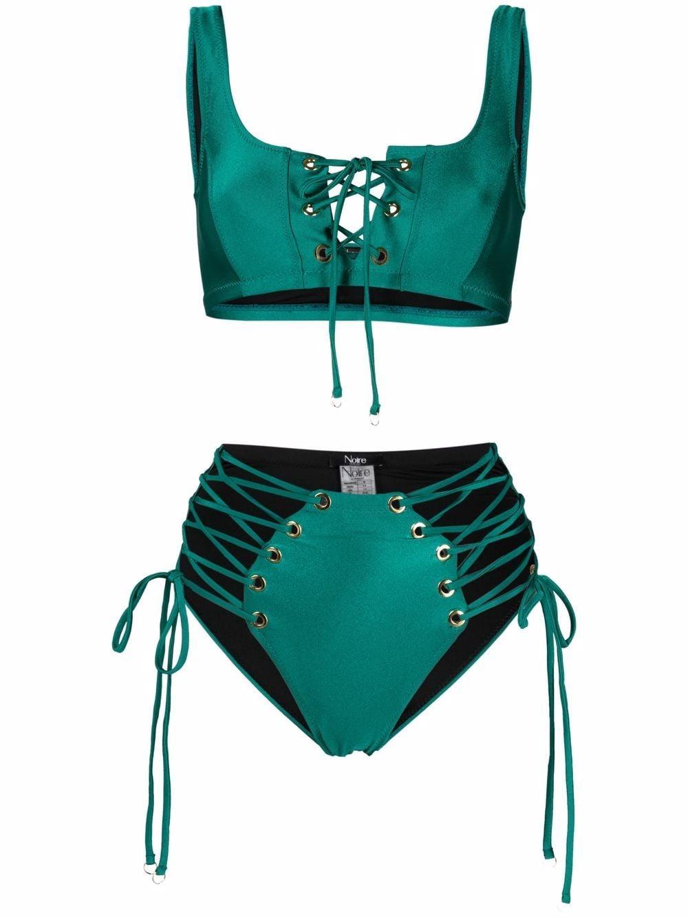 Noire Swimwear Lattice-strap Metallic Bikini Set in Green | Lyst Canada