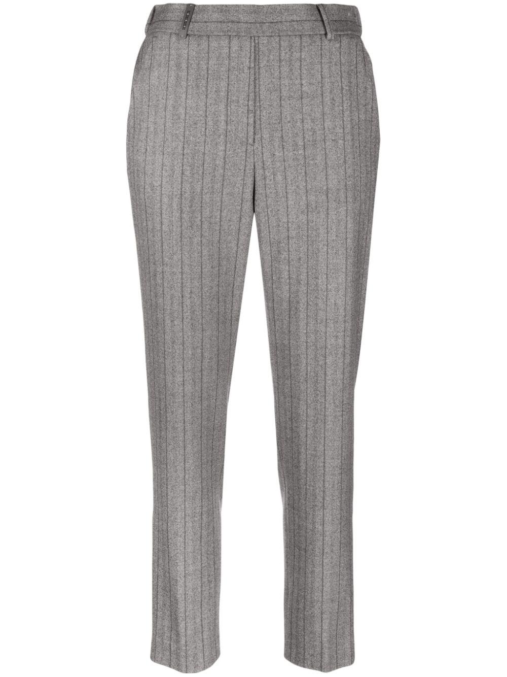 Gray pinstripe shop pants