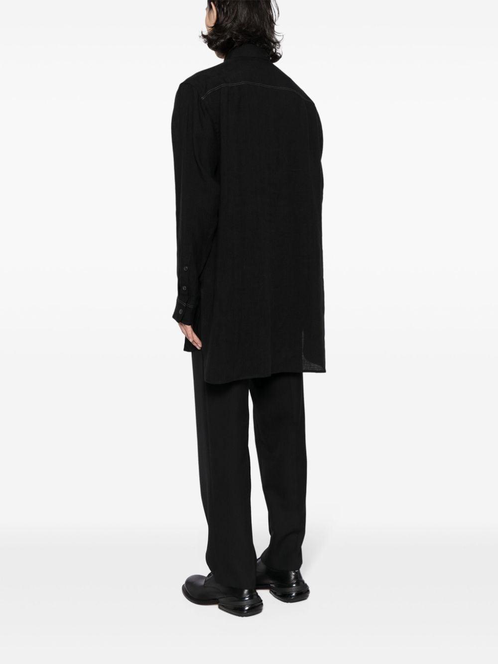 Yohji Yamamoto zigzag-embroidery linen shirt - Black