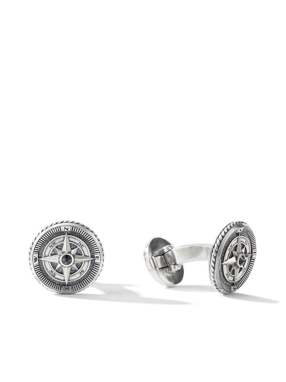 David Yurman Sterling Silver Maritime Compass Diamond Cufflinks in