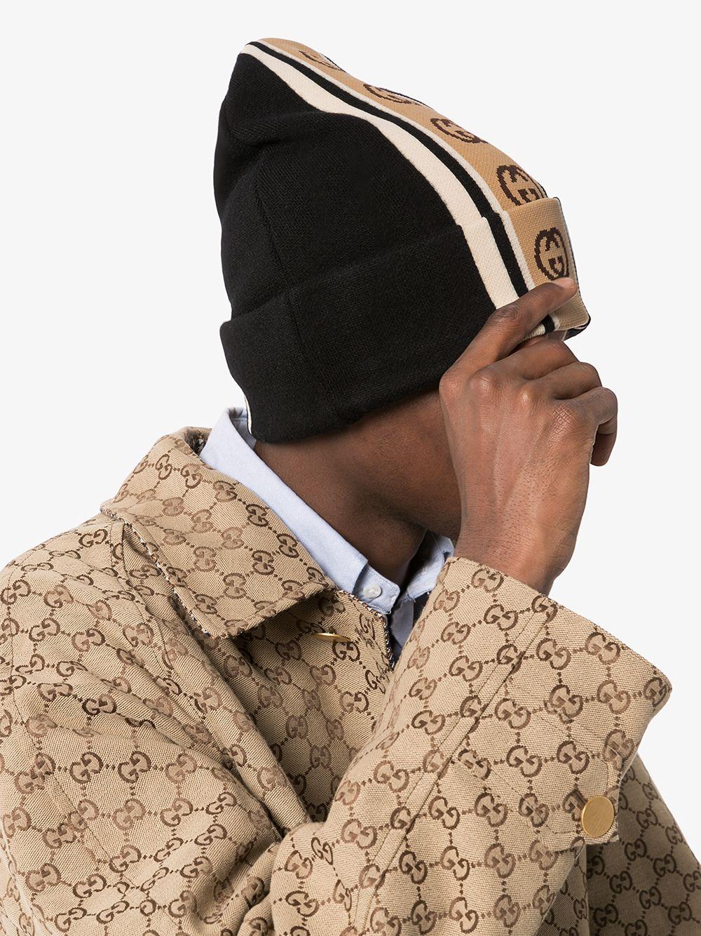 Gucci Interlocking G Stripe Beanie in Black for Men | Lyst