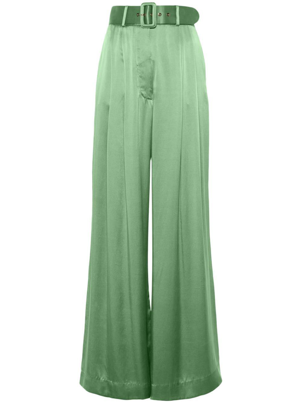 Zimmermann Silk Tuck Wide Pants in Green | Lyst UK