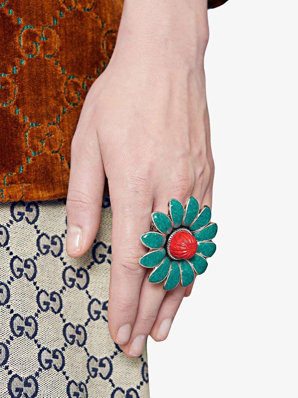Gucci Enameled Flower Ring in Blue Lyst