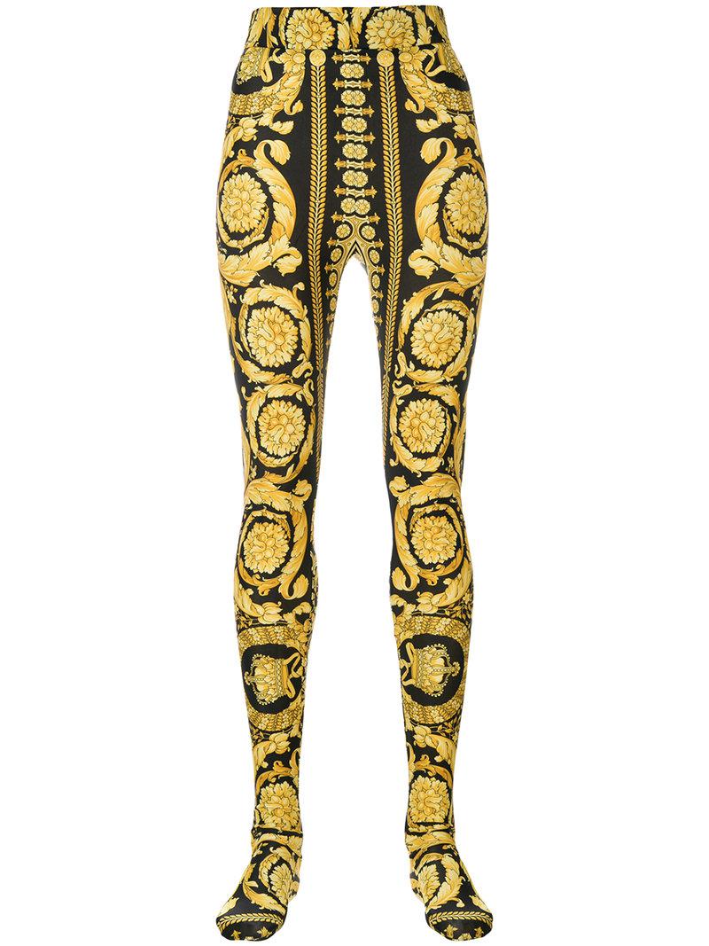 Versace Synthetic Baroque Full Foot Leggings in Yellow Lyst