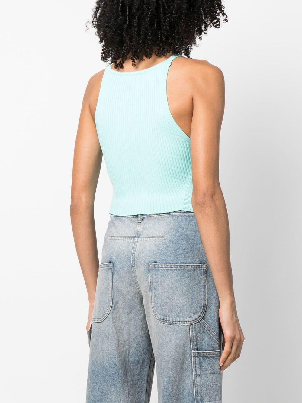 Courreges Ribbed-knit Pointed-hem Tank Top in Blue