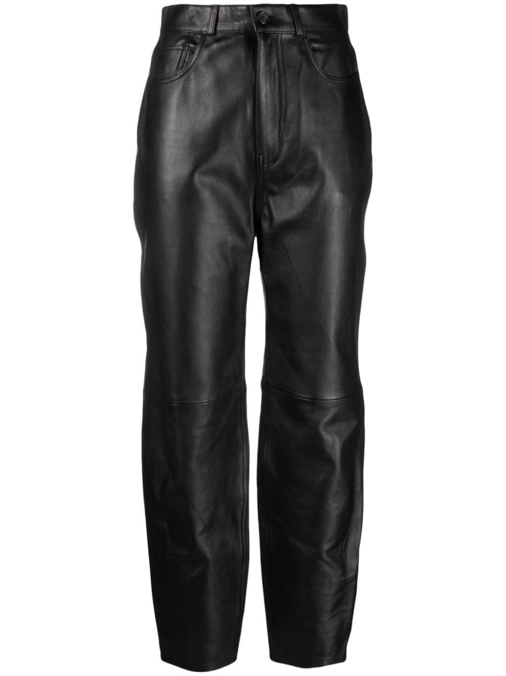 Totême Tapered Leather Trousers in Black