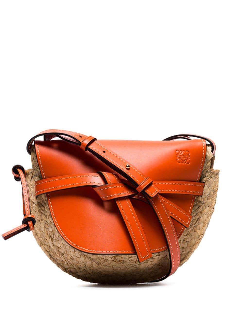 Loewe Gate Small Halfmoon Leather Trim Straw Cross Body Bag in Orange Lyst