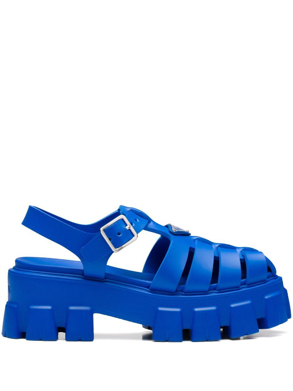 Prada Monolith Caged Rubber Sandals in Blue | Lyst
