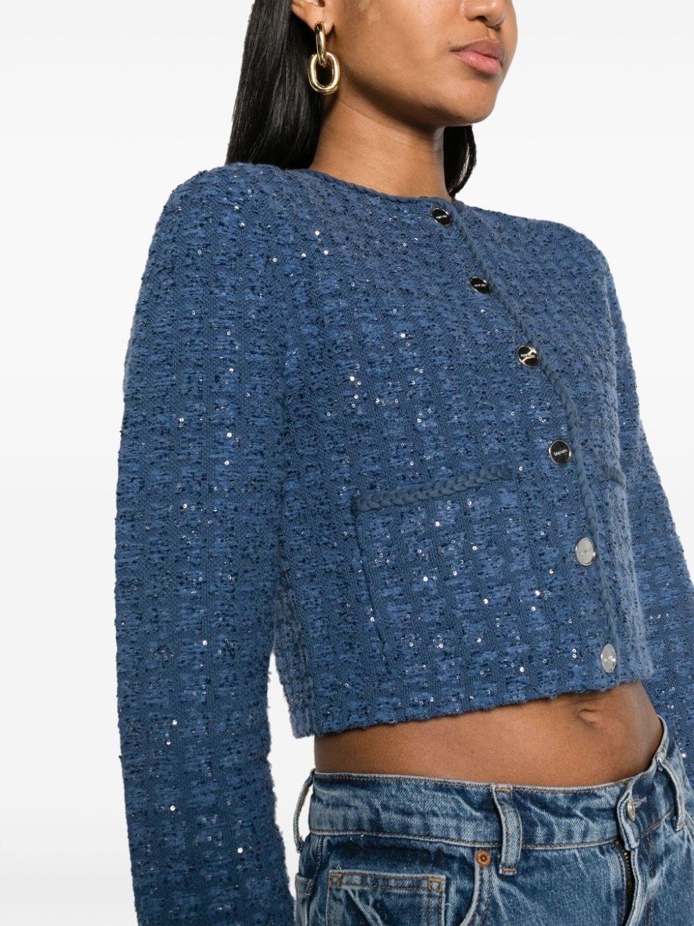 Sandro Sequin-Embellished Cropped Tweed Jacket in Blue Lyst UK