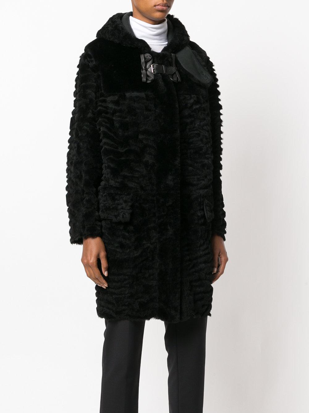 Fendi Fur Bow Buckle Coat in Black - Lyst