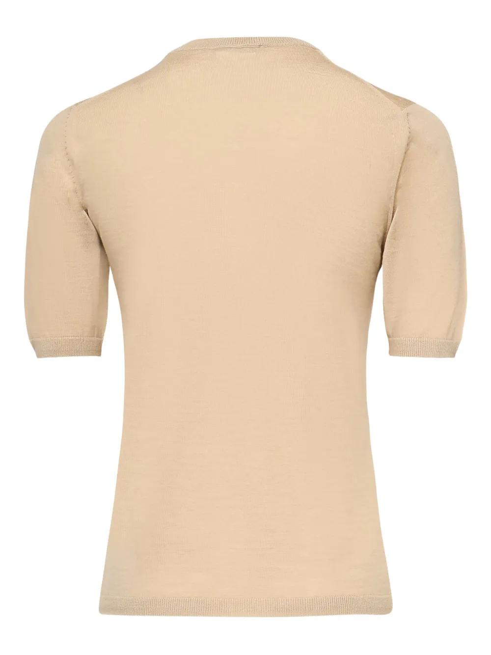 Max Mara◆ SHORT-SLEEVED ROUND NECK Tシャツ Max Mara Short-Sleeve Round-Neck Knit T-Shirt in Natural | Lyst