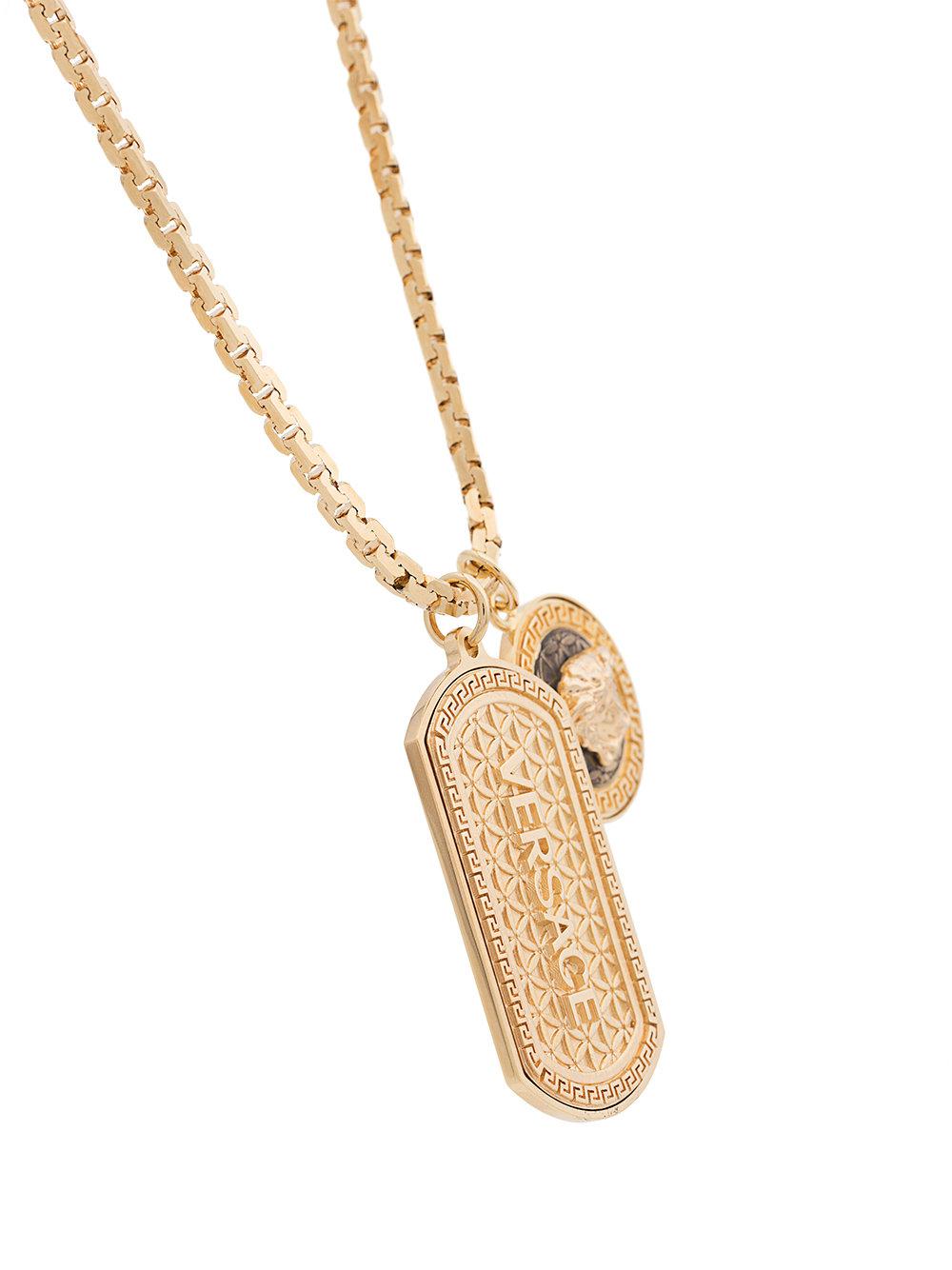 Versace Gold Tone Dog Tag Necklace in Metallic for Men - Lyst