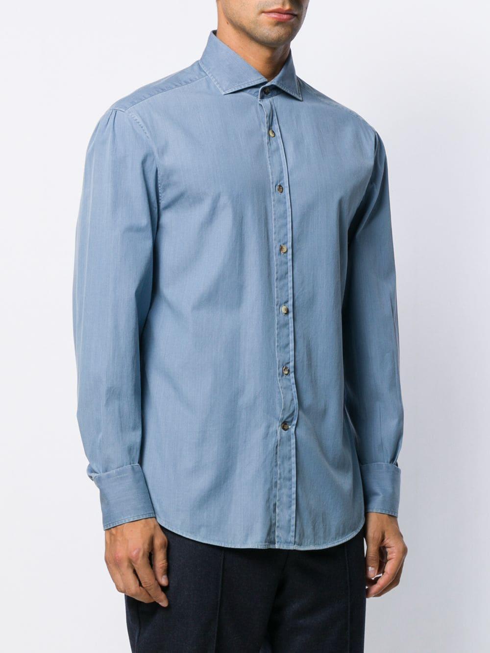 Brunello Cucinelli Denim Fitted Shirt in Blue for Men - Lyst