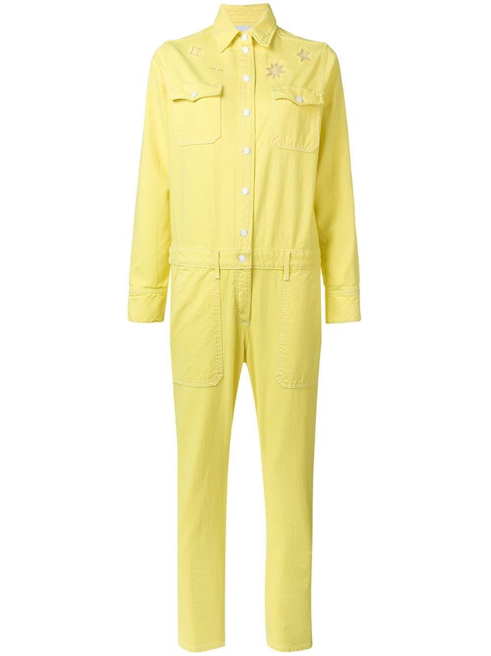 yellow denim overalls