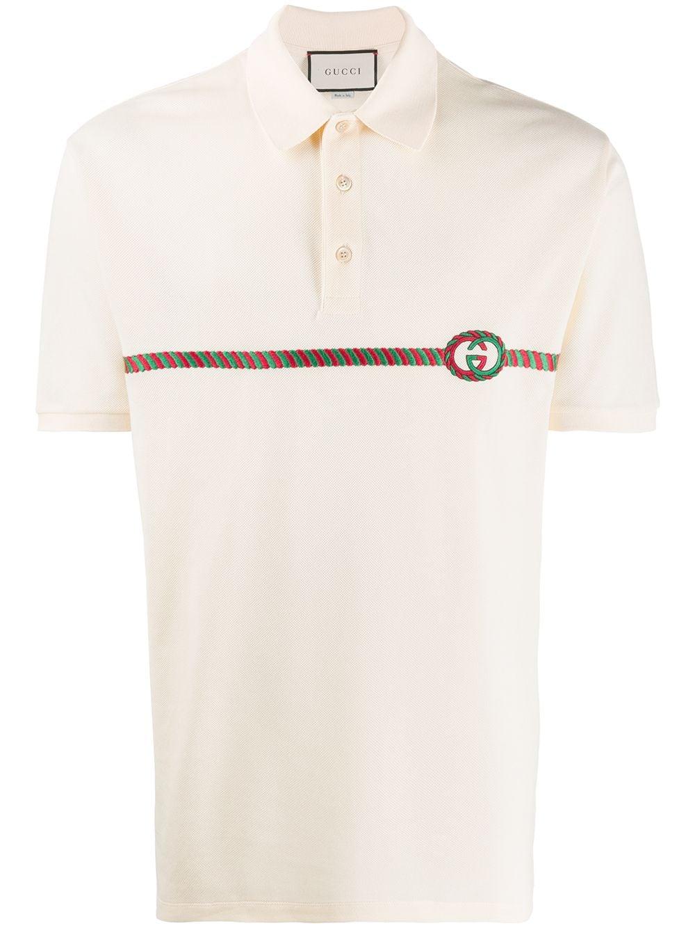 Gucci Synthetic GG Embroidered Polo Shirt in White for Men Lyst