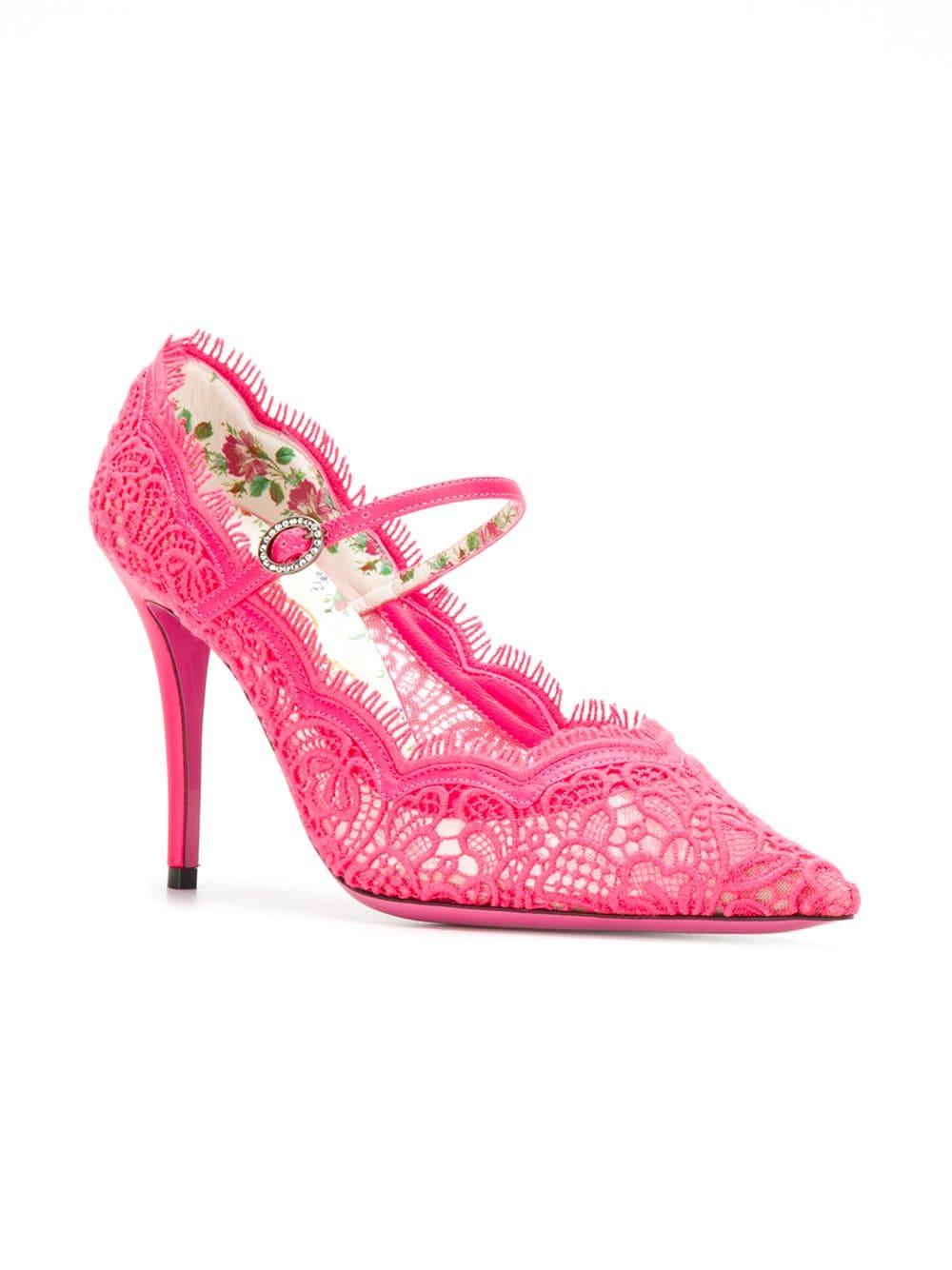 Gucci Virginia Lace Pumps in Fuchsia 