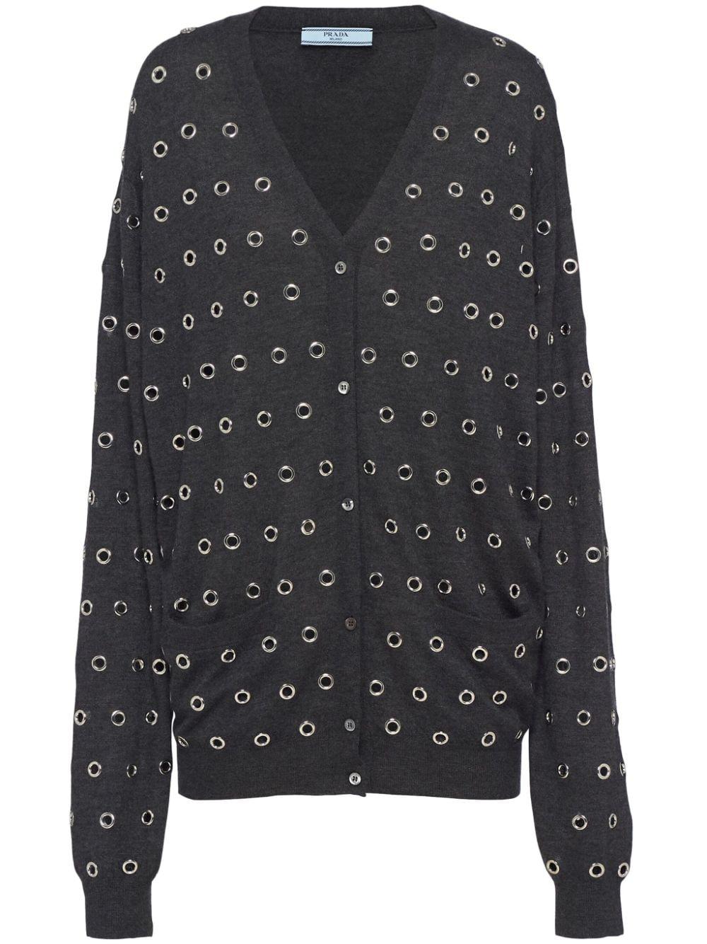 Prada crystal-button cashmere cardigan - Grey