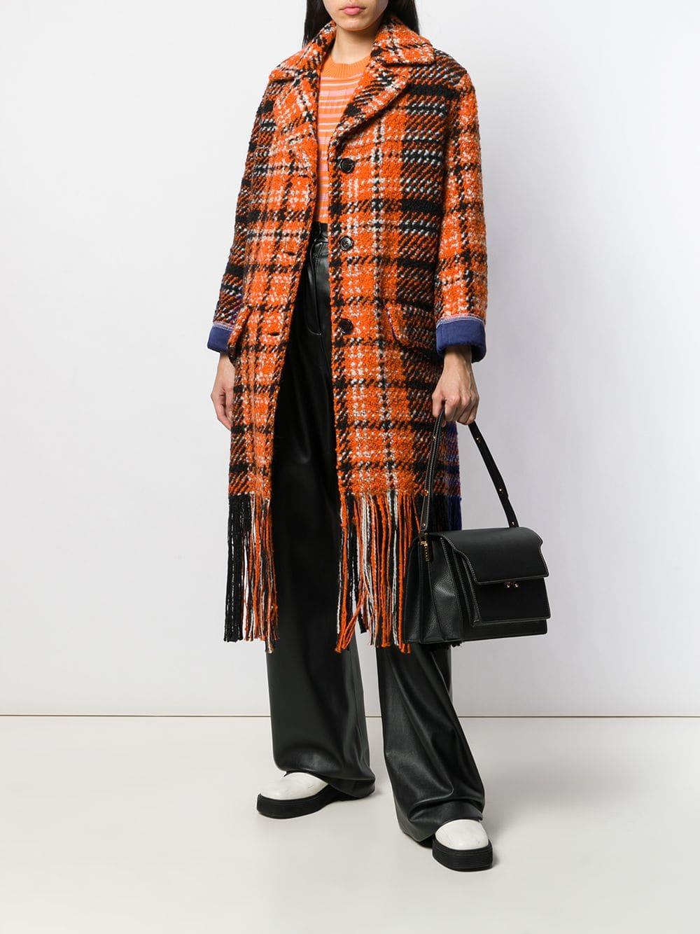 Marni Wool Plaid Fringe Coat in Orange | Lyst