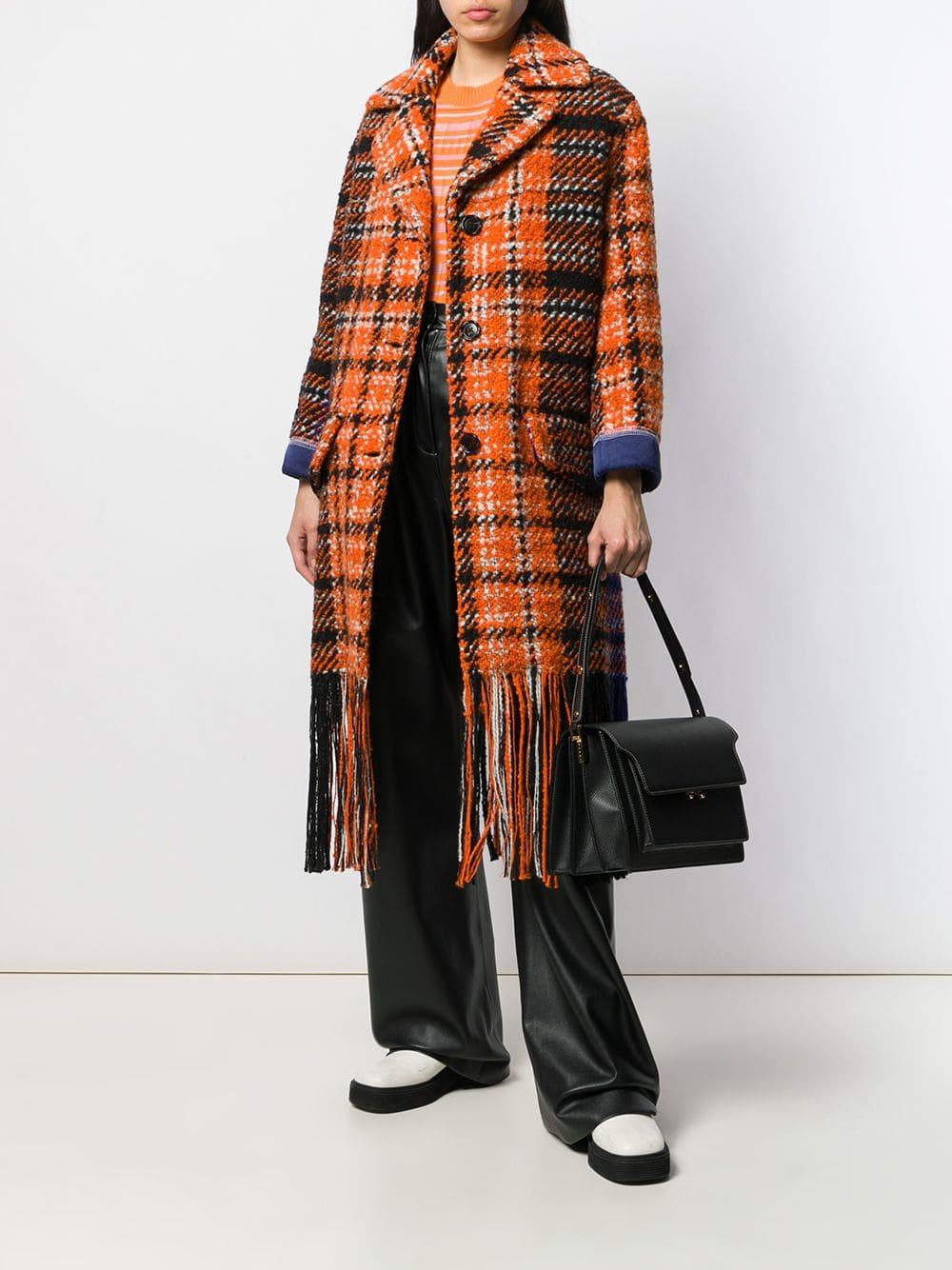 Marni Wool Plaid Fringe Coat in Orange - Save 33% - Lyst