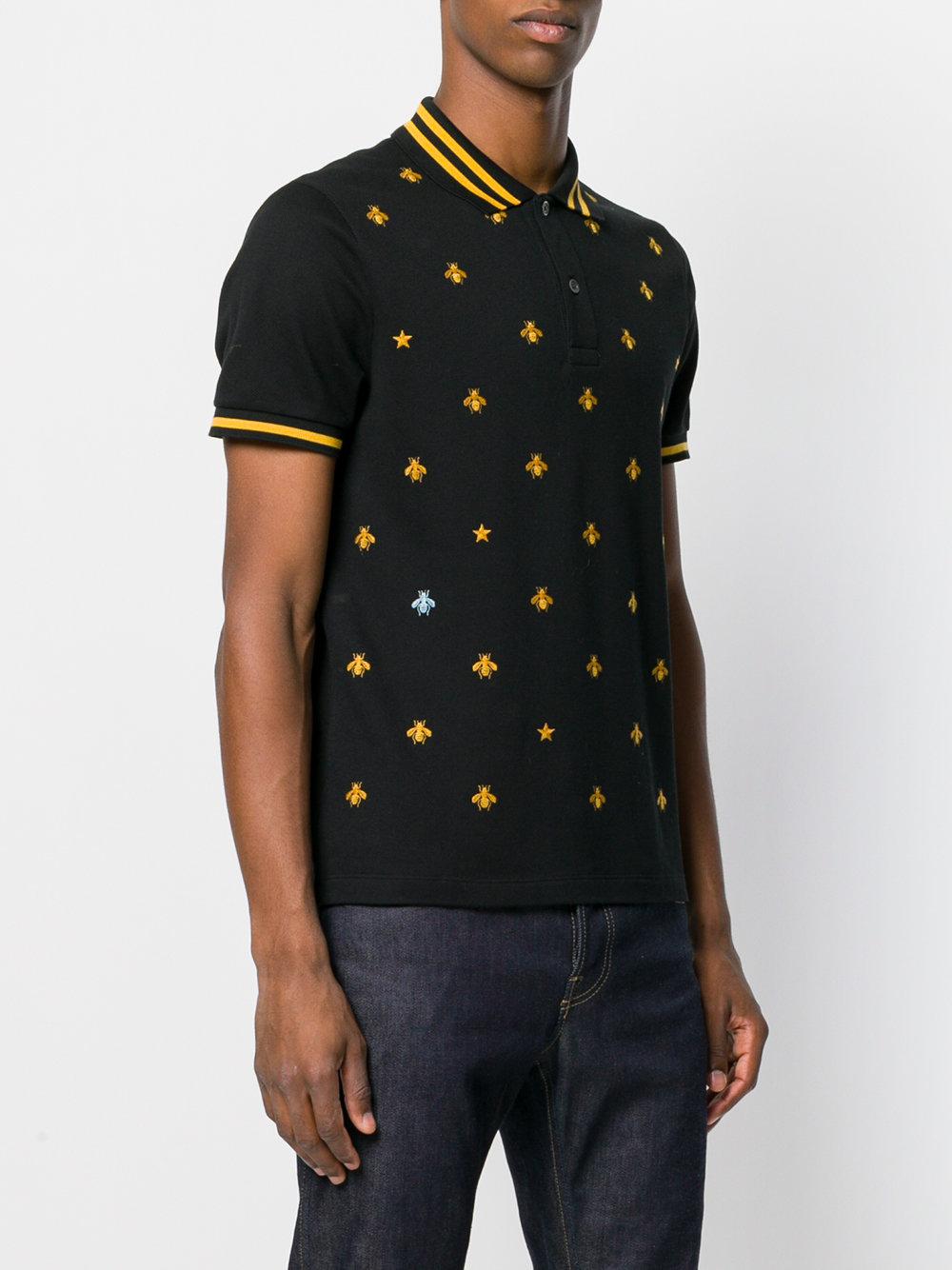 Gucci Cotton Embroidered Bee Polo Shirt in Black for Men Lyst